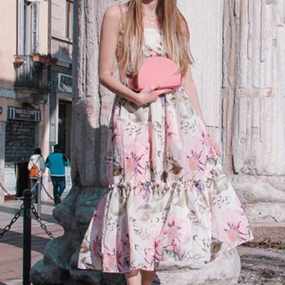 CottageCore FLoral Print Maxi Dress Pink - Picture 2 of 13